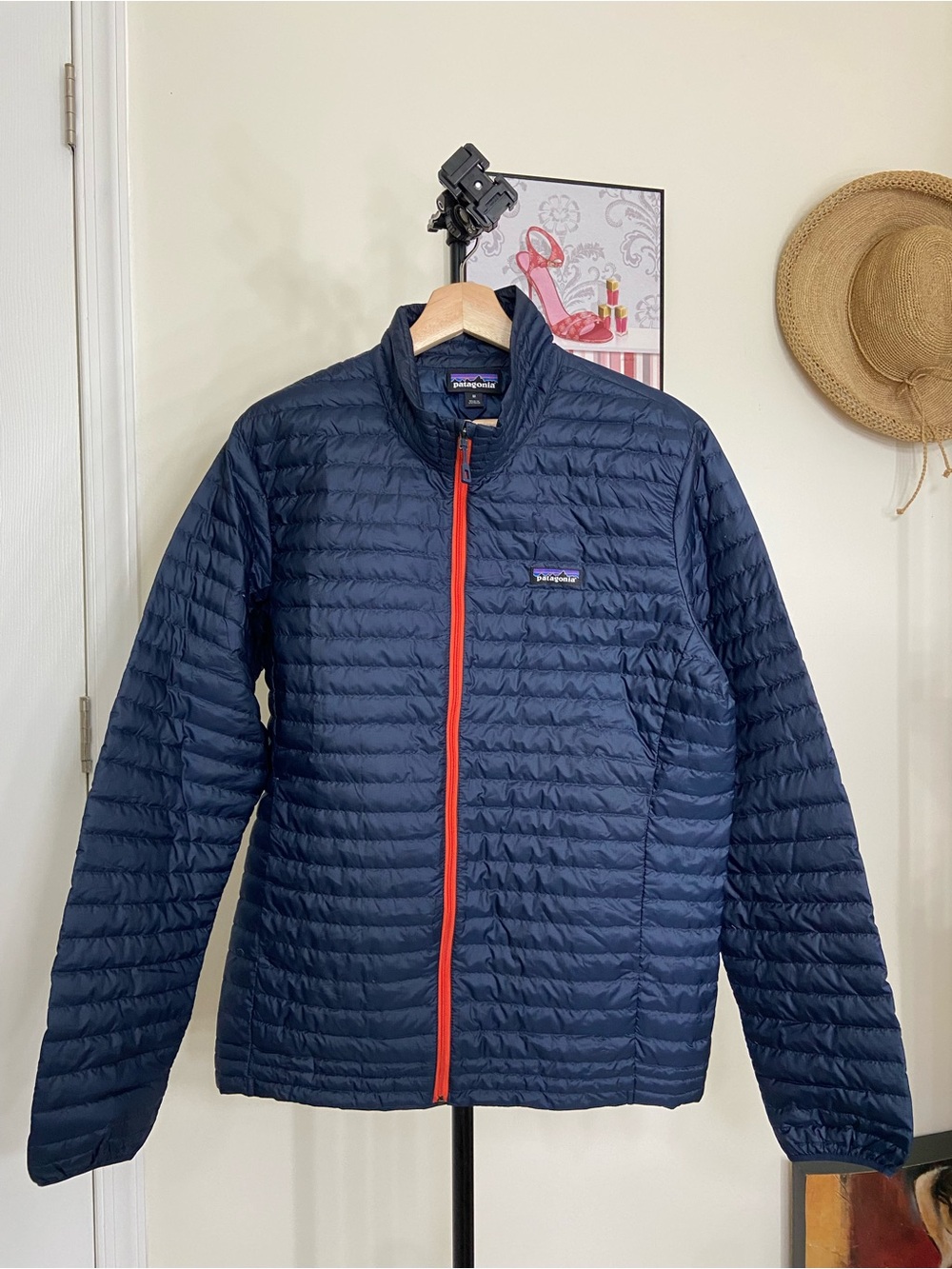 Patagonia Men’s Navy Puffer Jacket with Red Zip